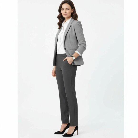 Women's JONES NEW YORK Gray Dress Pull-On Pants Sz 10 Cotton Blend Straight Leg - Picture 3 of 4